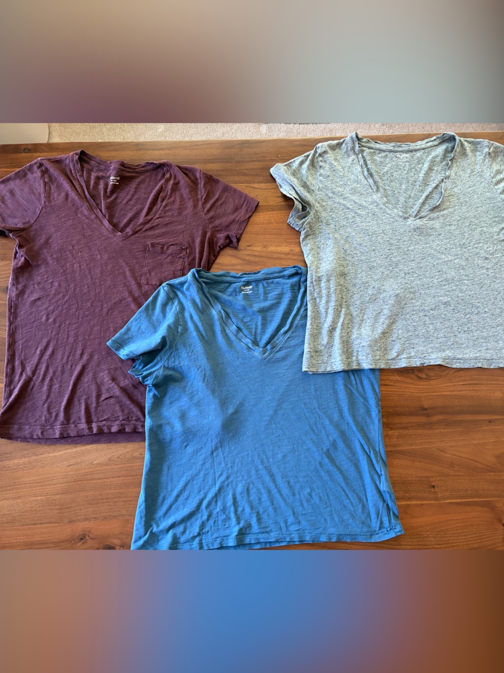 Madewell V-Neck Tee Bundle- Blue, Maroon & Gray